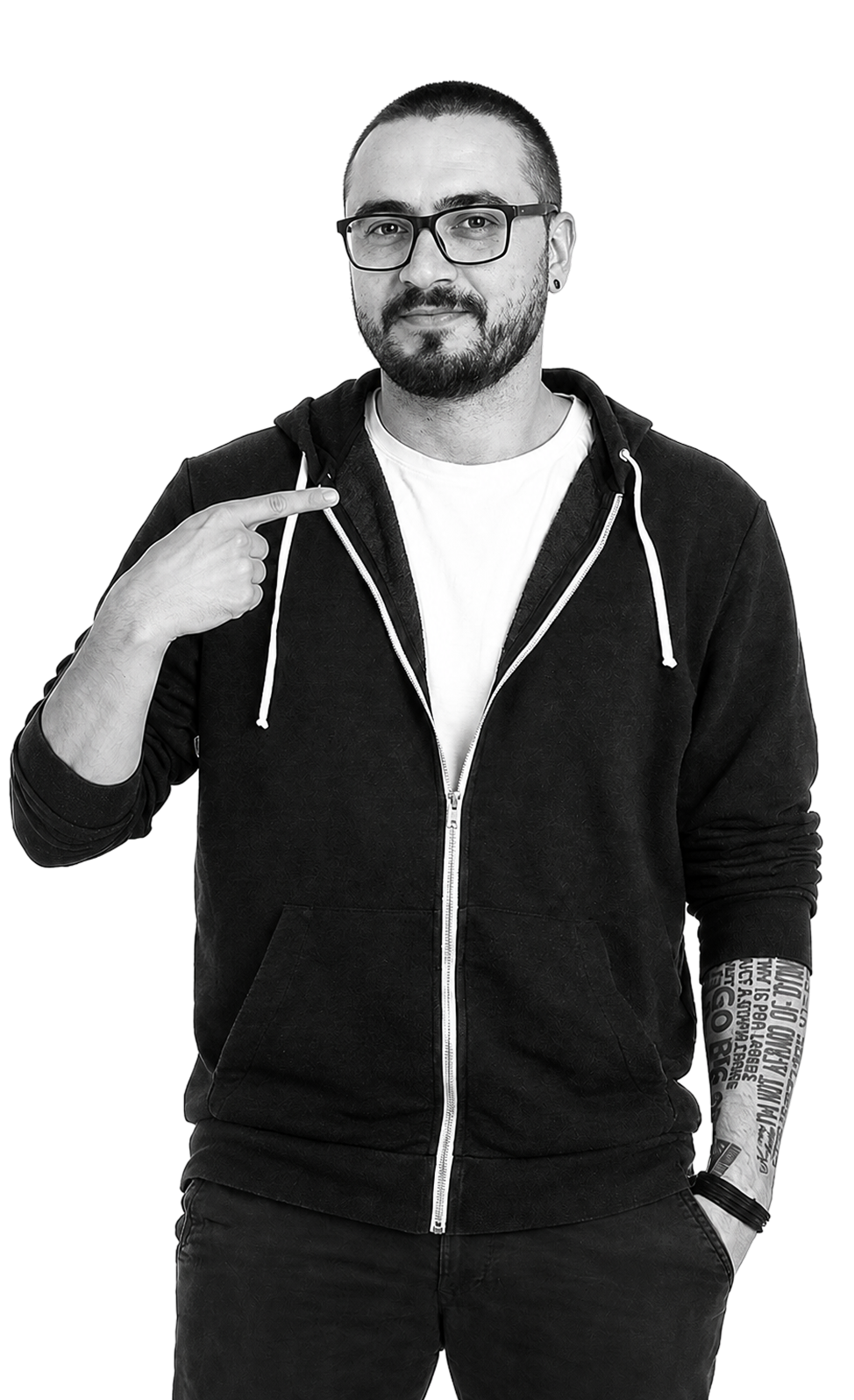 Mat, UXOX design lead, pointing at himself